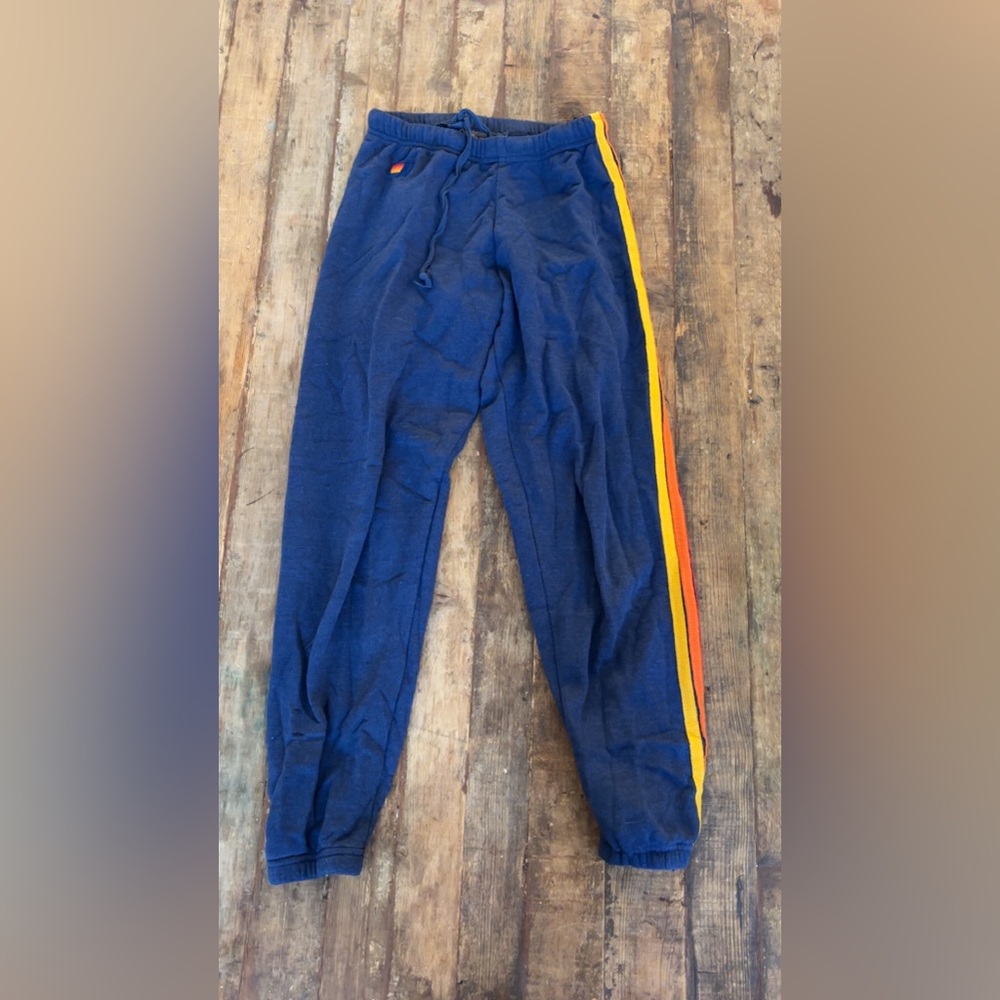 Navy Aviator Nation sweatpants with sunset stripes!